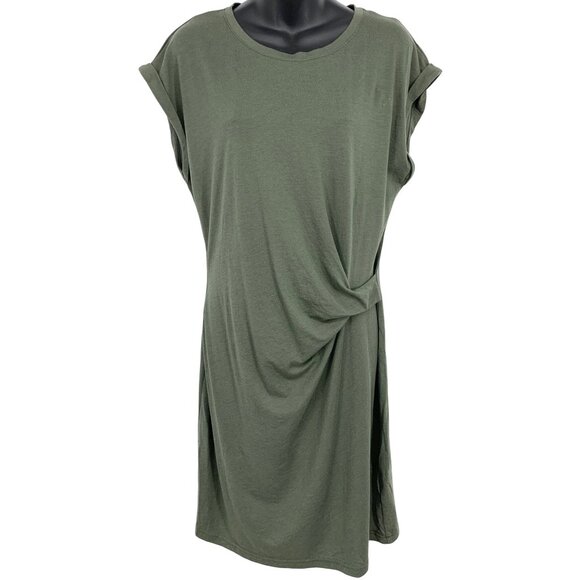 Gap Womens Drape Knot Tee Dress Size Medium M Olive Green Cap Sleeve Scoop New - Picture 1 of 8
